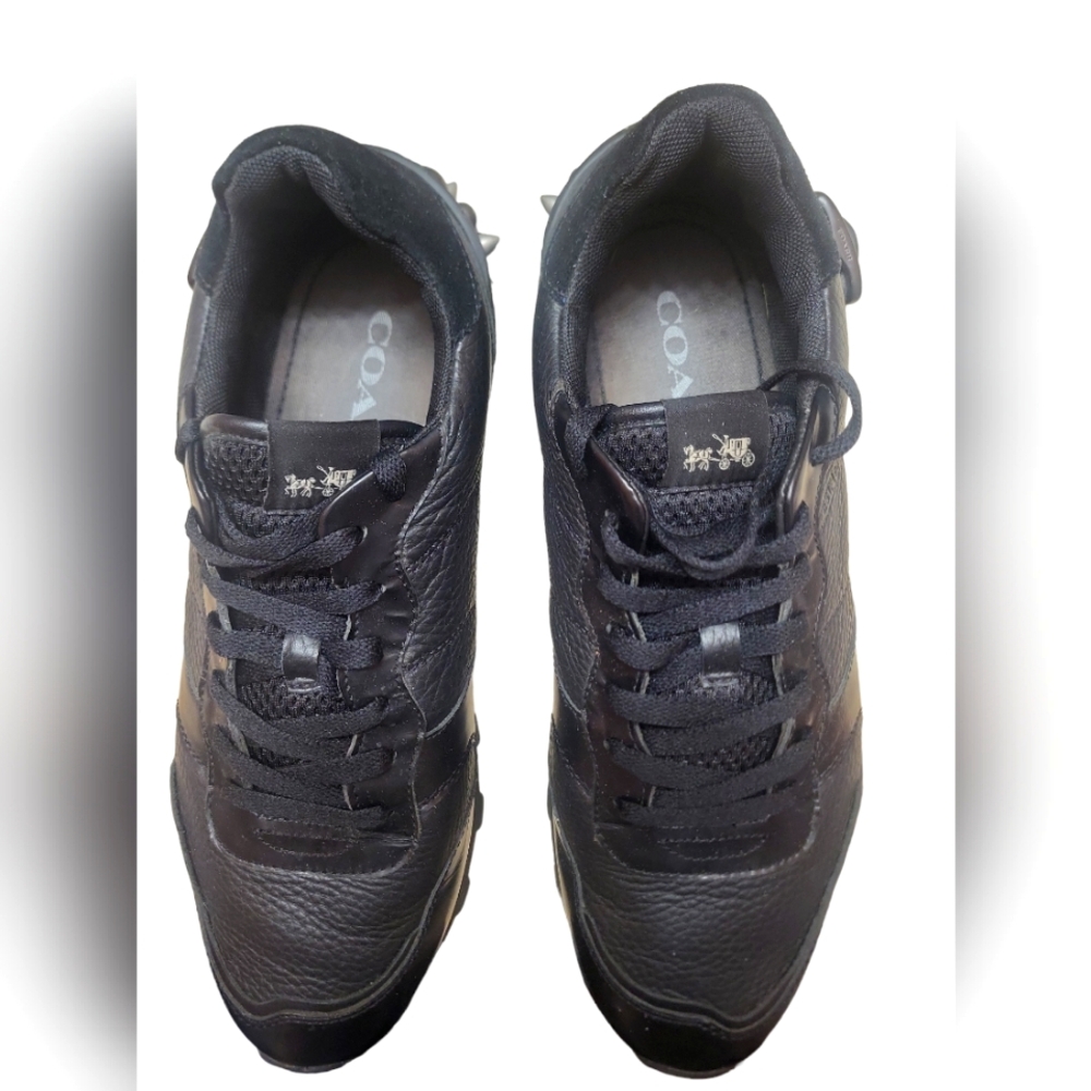 COACH Men G1690 Low-Cut Black Sneakers Leather Rivets Metal Studs Detail SZ 9.5